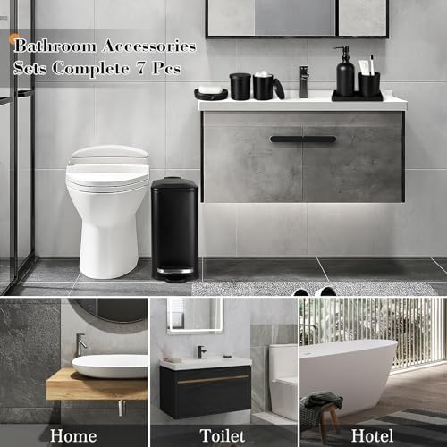 Kasunting 7 Pcs Matte Black Bathroom Accessories Set