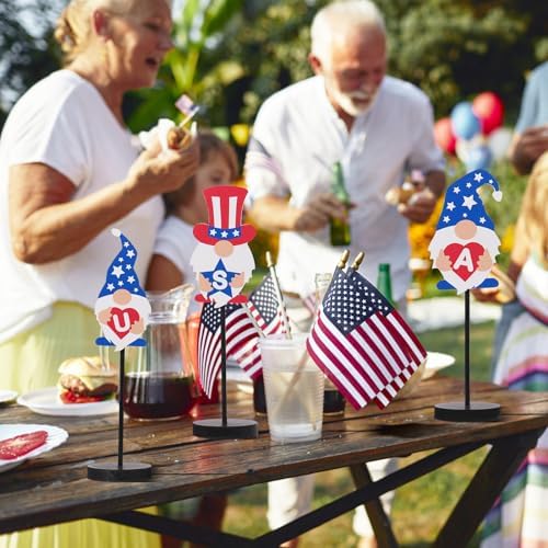 RoseCraft Patriotic Gnome Decorations RedWhiteBlue