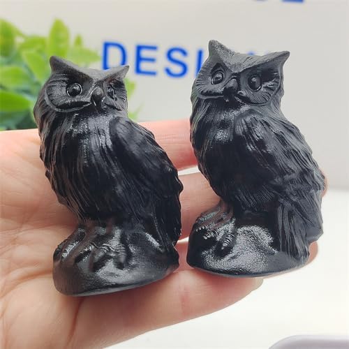 Natural Obsidian Owl Skull Figurine Decoration