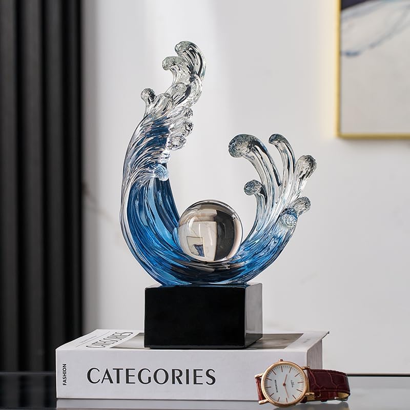 Modern Abstract Wave Statue Blue Art Home Decor