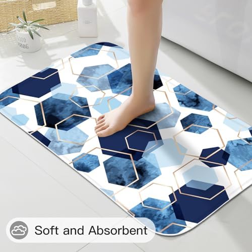 Litabel 4 Pcs Navy Blue Modern Geometric Bathroom Set