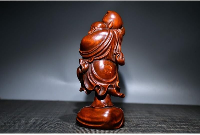 Handcrafted Boxwood Maitreya Buddha Peach Statue Decor