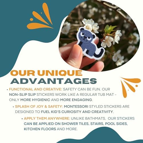 Non Slip Bathtub Stickers - 19 PCS Montessori Animal Appliques