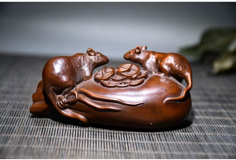 Handcrafted Boxwood Wealth Mouse Sculpture