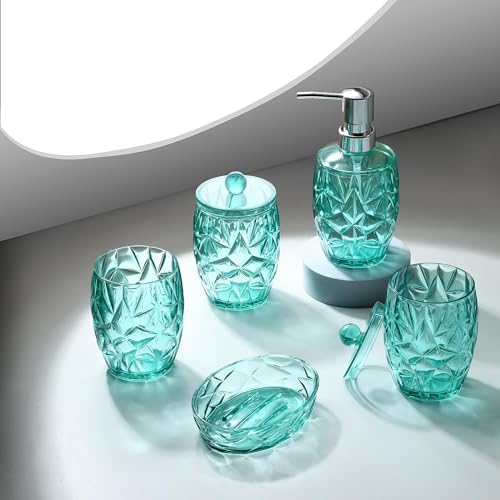 Teal Blue 5pcs Bathroom Accessory Set - Modern Decor