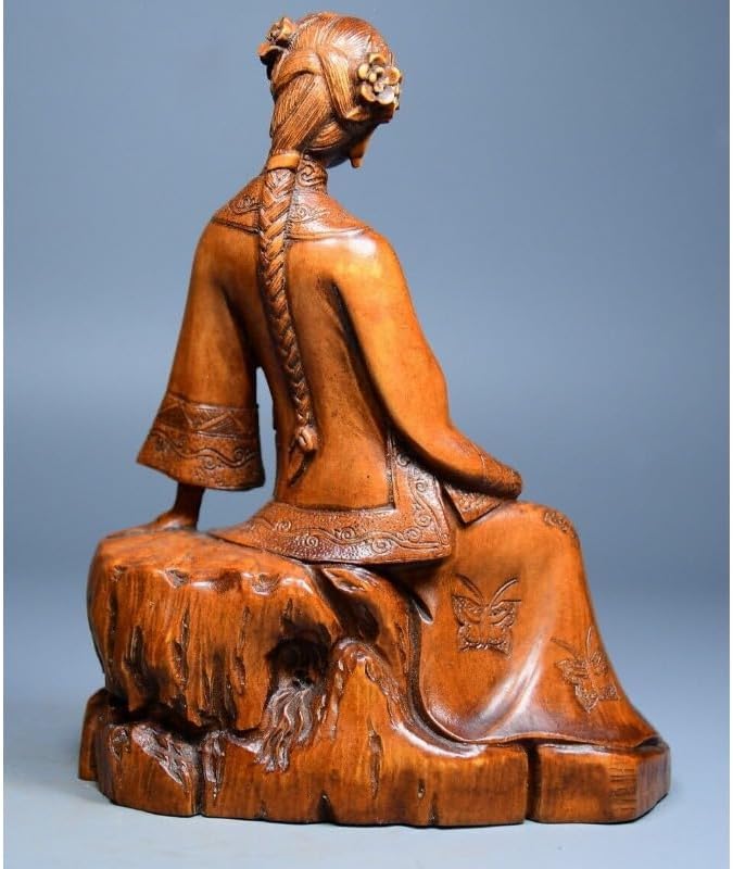 LimpaC Handmade Boxwood Meditating Woman Statue
