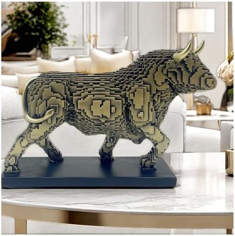 Pixelated Bull Sculpture Statue Living Room Decor