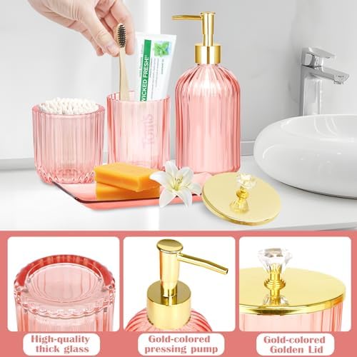 JUPELI 4-Piece Pink Glass Bathroom Accessories Set