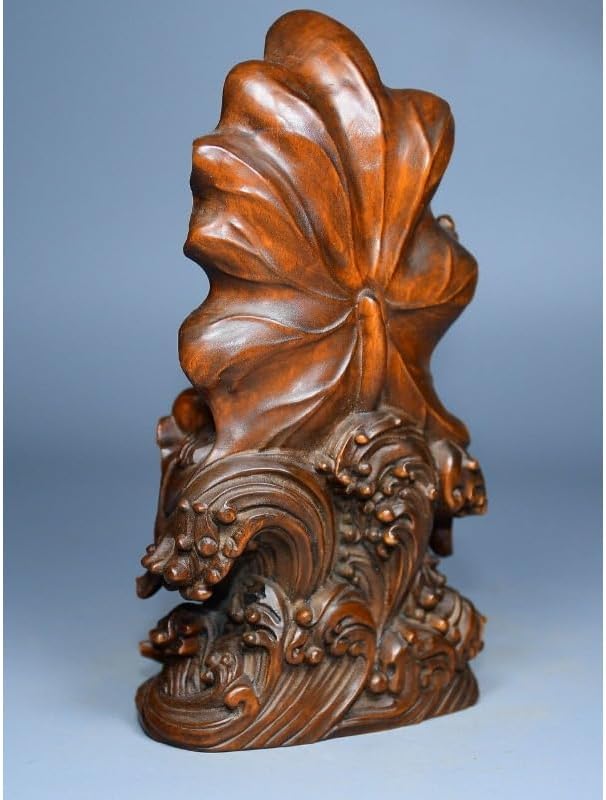 Handcrafted Boxwood Avalokitesvara Statue with Lotus Leaf