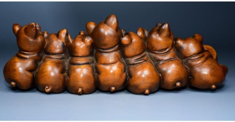 LimpaC Boxwood Seven Pig Statues Handcrafted Decor