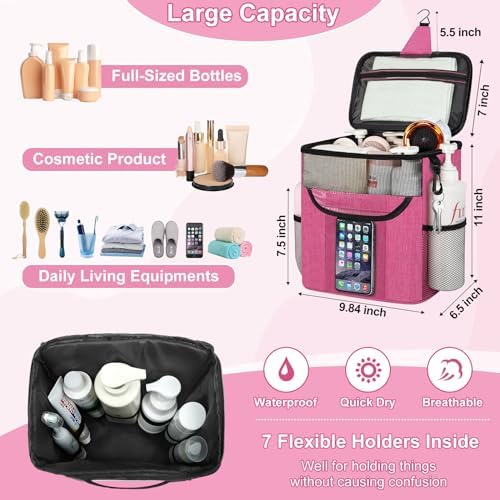Attmu Portable Shower Caddy with Zip Pockets Pink