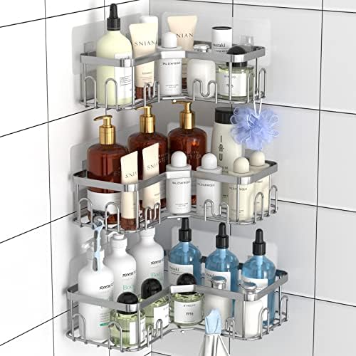 Menbyci 3 Pack Corner Shower Caddy with 18 Hooks