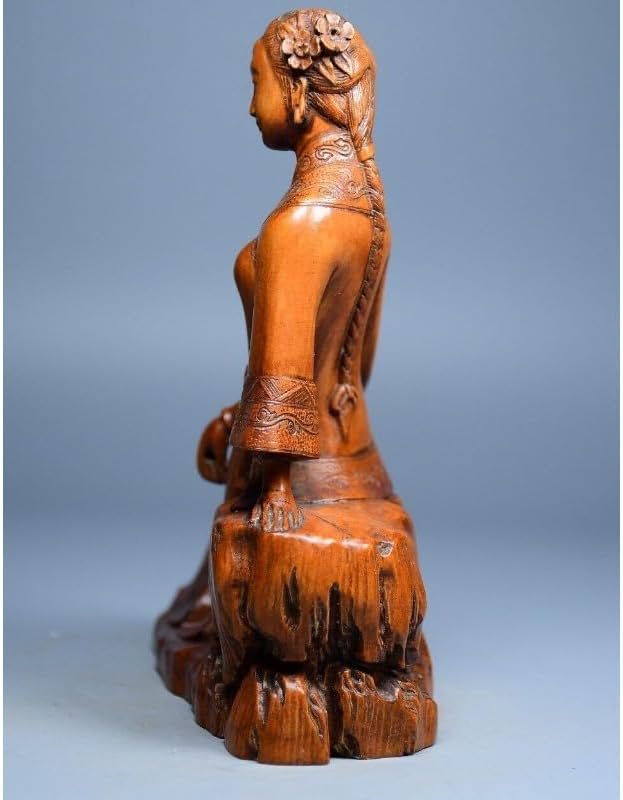 LimpaC Handmade Boxwood Meditating Woman Statue