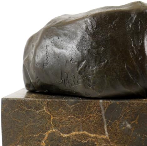 Animal Bronze Figure - Resting Rhino on Marble - Signed by Milo