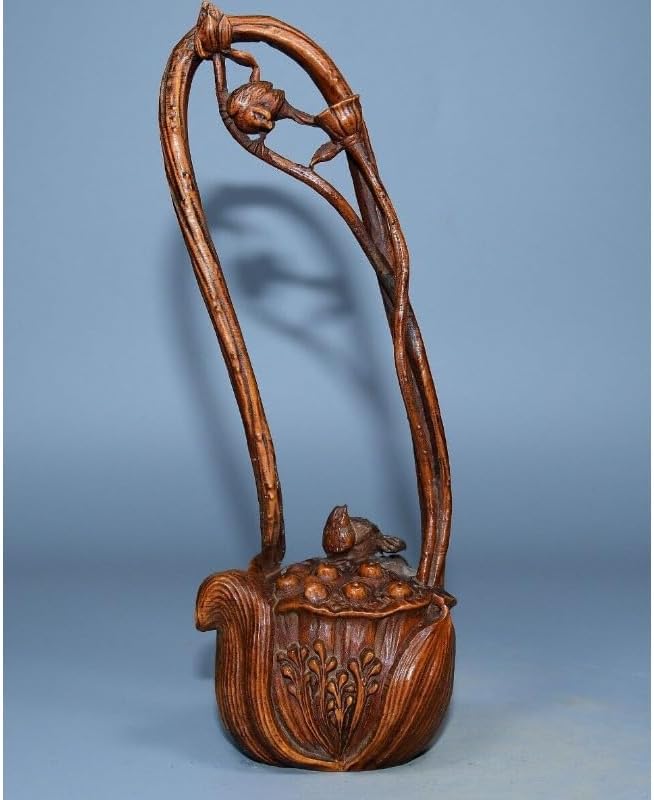Handcrafted Boxwood Lotus Leaf Teapot Statue Decor 1