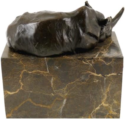 Animal Bronze Figure - Resting Rhino on Marble - Signed by Milo