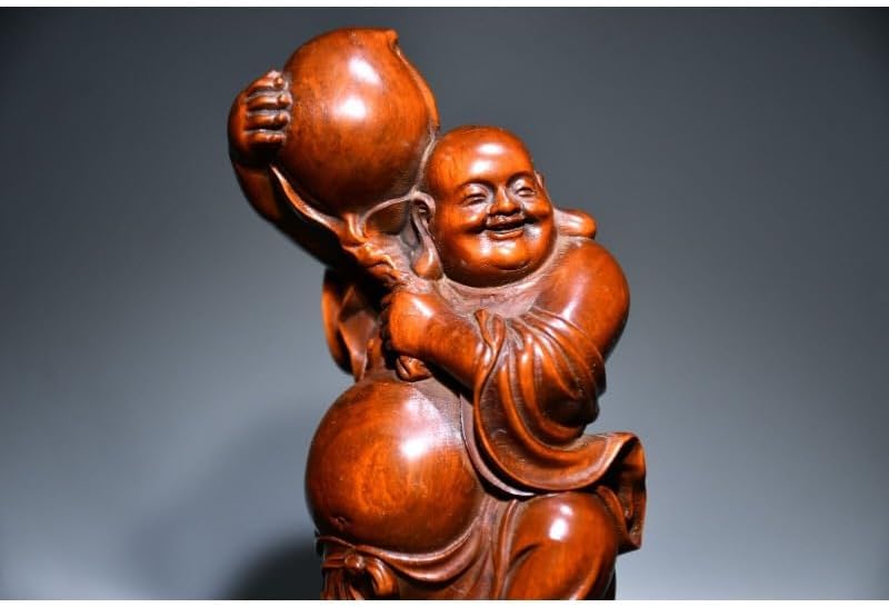 Handcrafted Boxwood Maitreya Buddha Peach Statue Decor