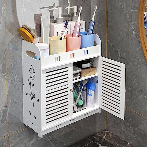 GizmoSynth White Bathroom Cabinet with Hollow Flower Pattern