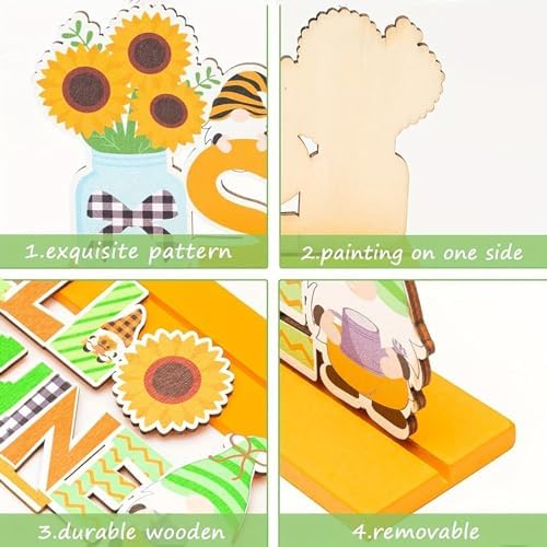 Wooden Summer Sunflowers Decor Statues 6pcs Set