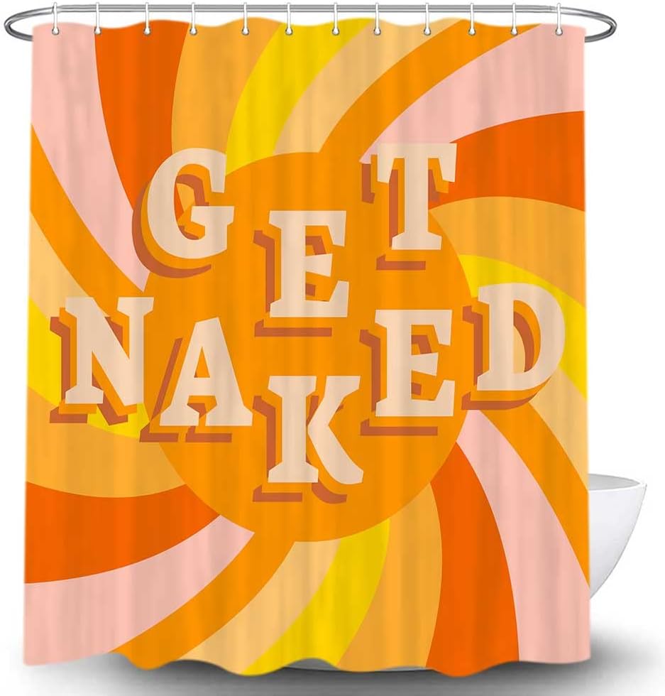 JAWO Funny Get Naked Boho 70s Retro Shower Curtain Set