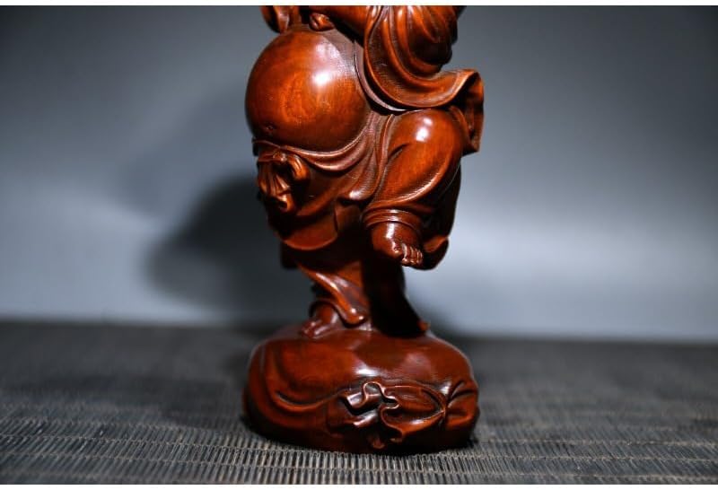 Handcrafted Boxwood Maitreya Buddha Peach Statue Decor