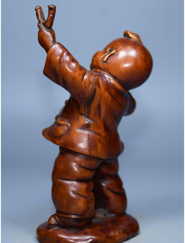 Boxwood Lovable Child Play Stone Ruyi Statues Handmade Decor