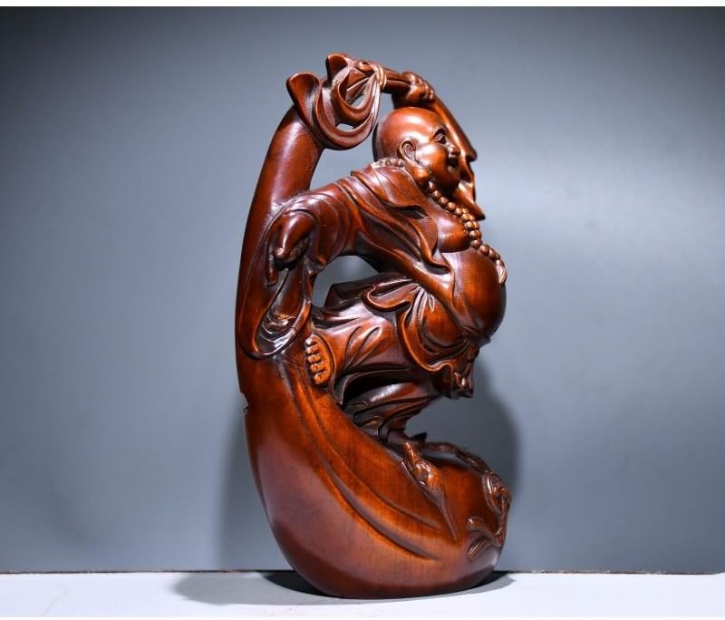 Handcrafted Boxwood Maitreya Buddha Statue Decor