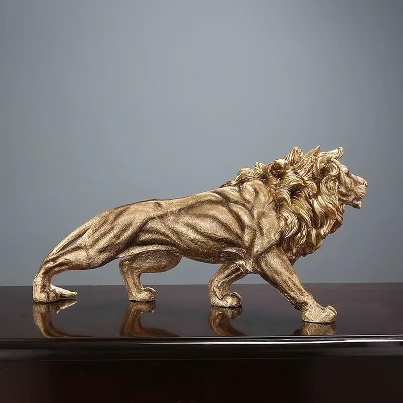 Rekeell Gold Lion Resin Statue - Majestic Home Decor Sculpture