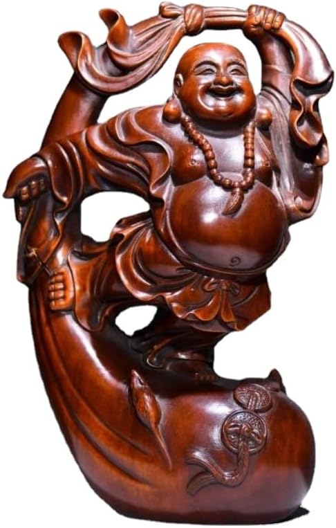 Handcrafted Boxwood Maitreya Buddha Statue Decor