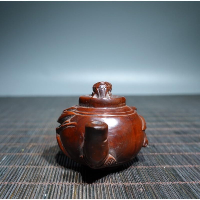 Handmade Boxwood Bamboo Joint Teapot Statue Decor