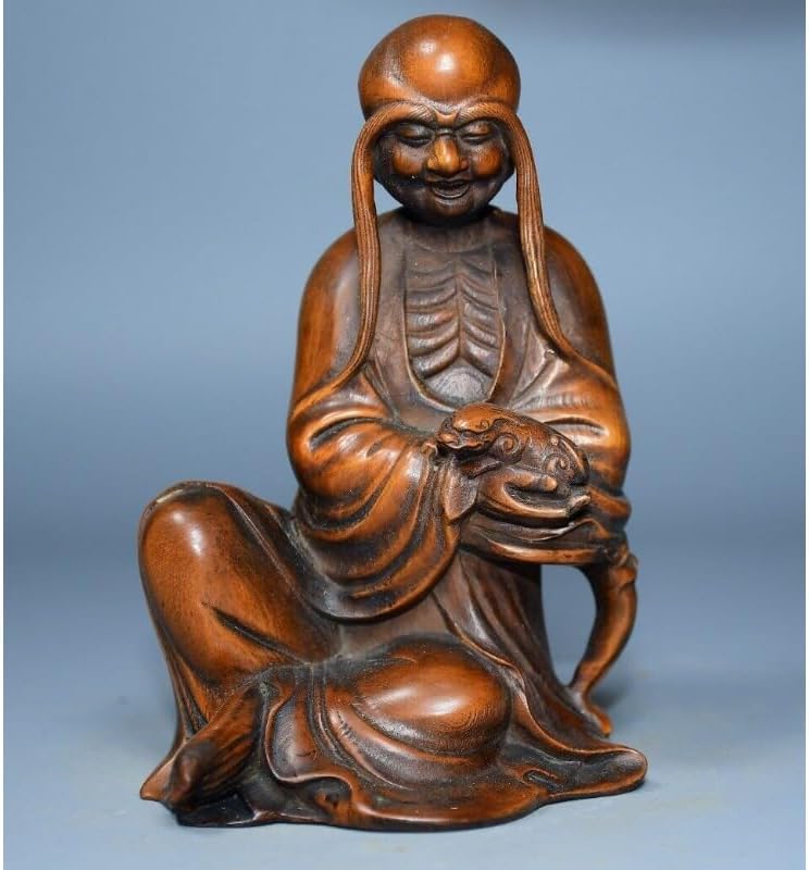 Handcrafted Boxwood Priest Hold Beast Statue Decor