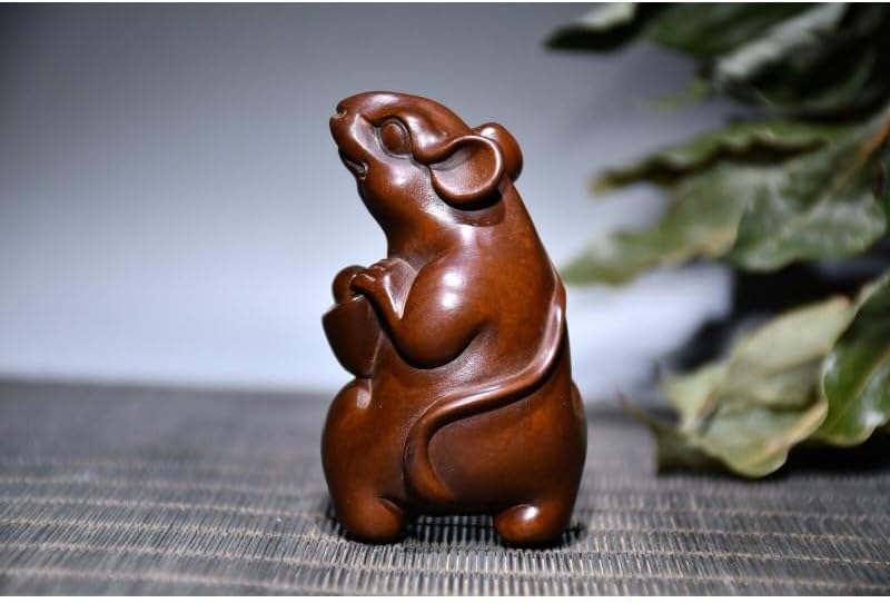Handcrafted Boxwood Meditating Mouse Statues