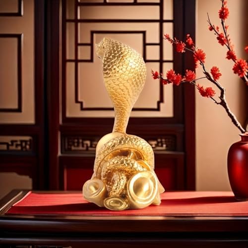Traditional Golden Snake Figurine Resin Sculpture