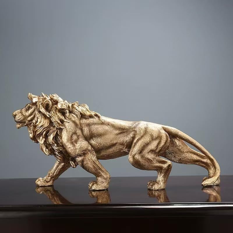Rekeell Gold Lion Resin Statue - Majestic Home Decor Sculpture