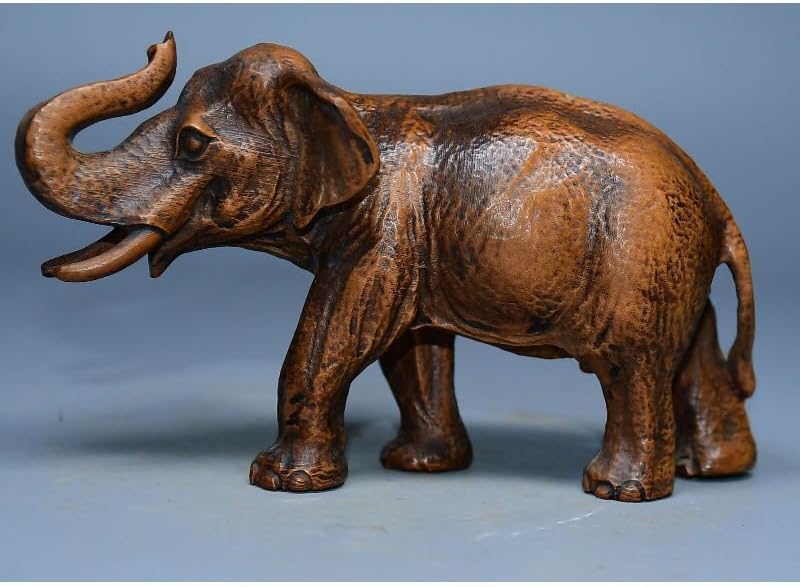 Handcrafted Boxwood Elephant Statue Meditating Decor