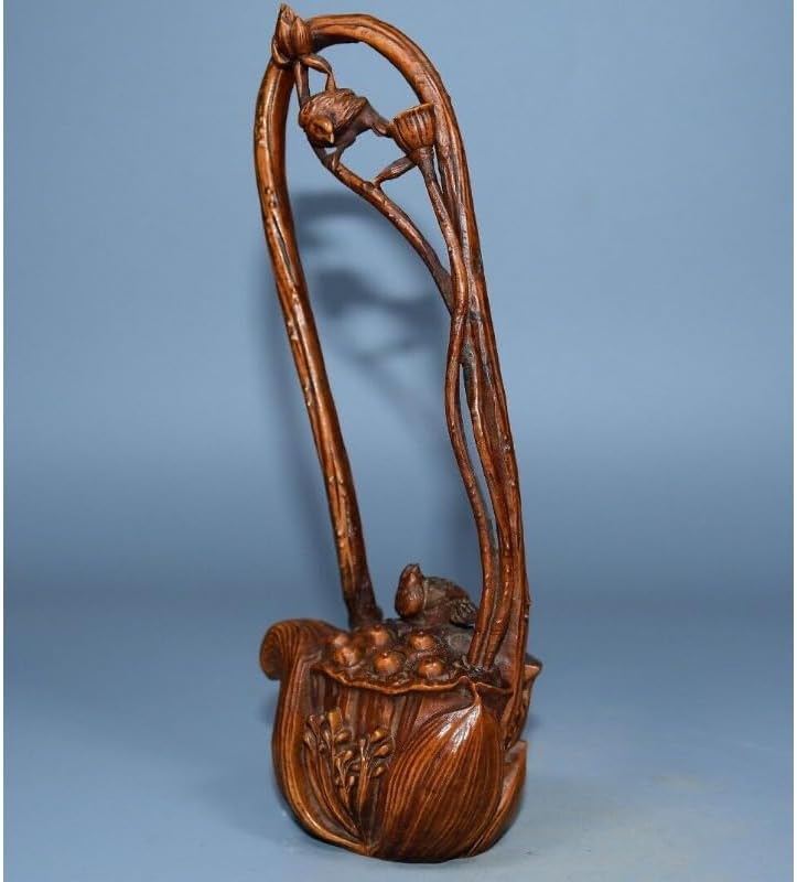 Handcrafted Boxwood Lotus Leaf Teapot Statue Decor 1
