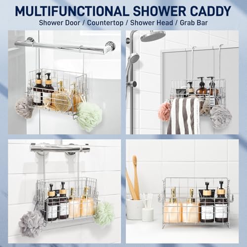 SUTINE Stainless Steel Shower Caddy with Hooks and Towel Bar