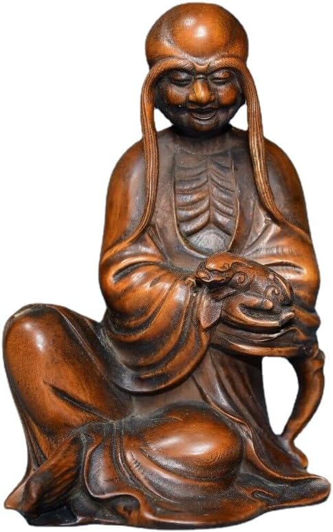 Handcrafted Boxwood Priest Hold Beast Statue Decor