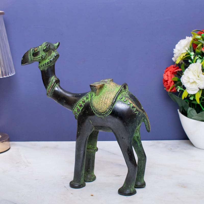 Statuestudio Brass Camel Statue with Gold Finish