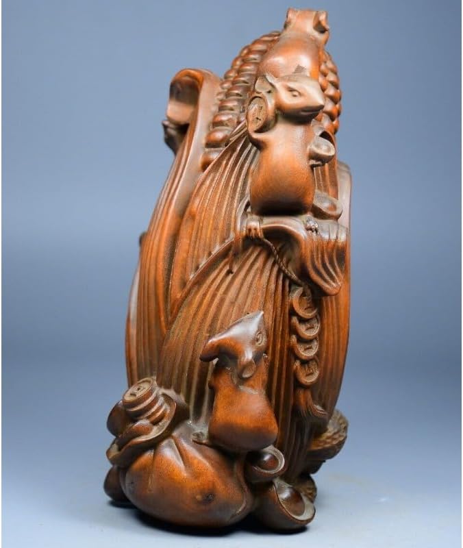 Handcrafted Boxwood Five Mouse Corn Wealth Statue Decor