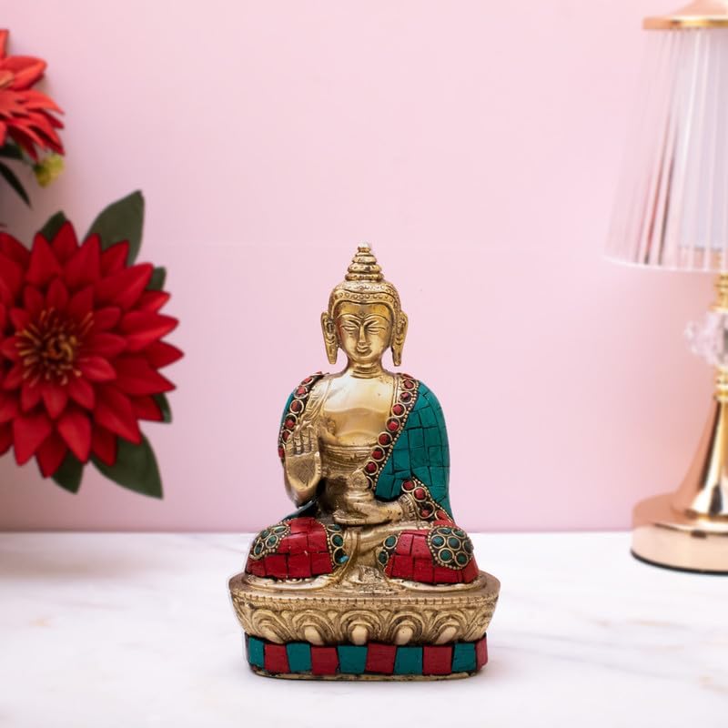 Statuestudio Brass Small Sitting Buddha Statue with Gold Finish