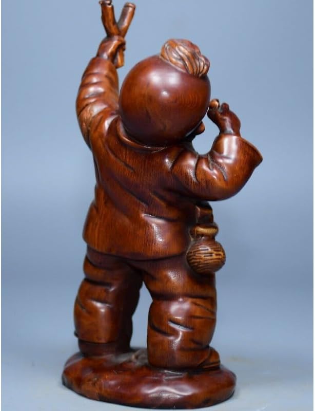 Boxwood Lovable Child Play Stone Ruyi Statues Handmade Decor