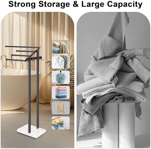 HarJue 36 H Towel Rack with Marble Base and Hooks
