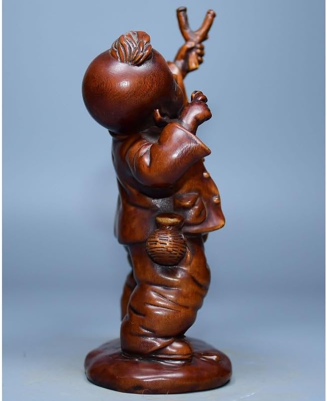 Boxwood Lovable Child Play Stone Ruyi Statues Handmade Decor
