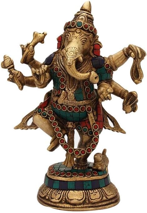 Statuestudio Dancing Ganesha Statue Brass Finish Decor