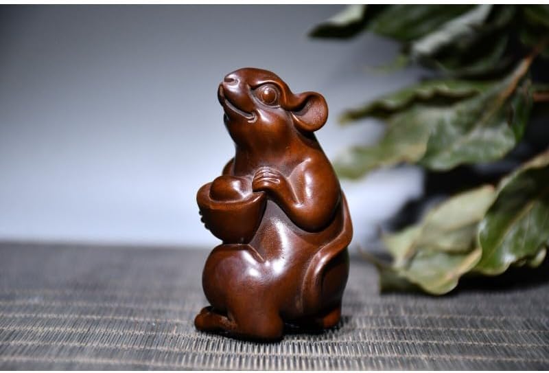 Handcrafted Boxwood Meditating Mouse Statues