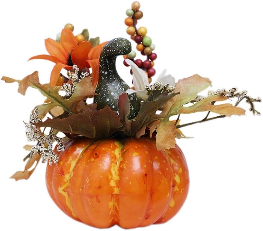 Faux Maple Leaves Pumpkin Statue Miniatures Home Decor