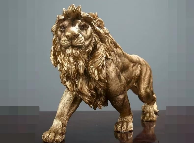 Rekeell Gold Lion Resin Statue - Majestic Home Decor Sculpture
