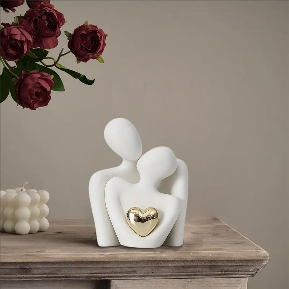 White Ceramic Hugging Couple Love Sculpture 315