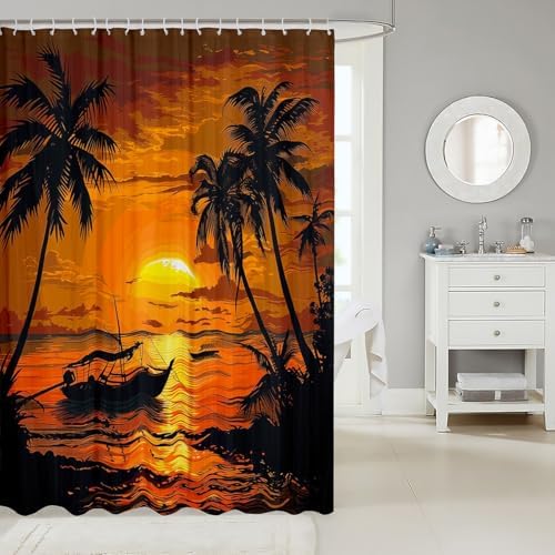 Hawaii Beach Shower Curtain Set with 12 Hooks
